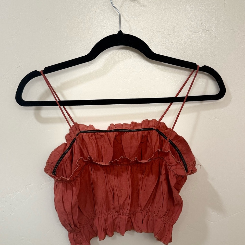 Rust Red Ruffled Women's Top - Picture 2 of 2
